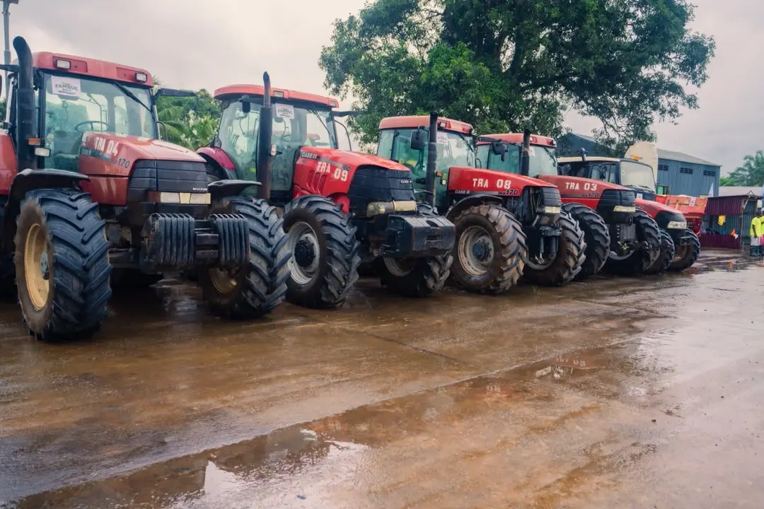 Tractors lined up at the equipment base