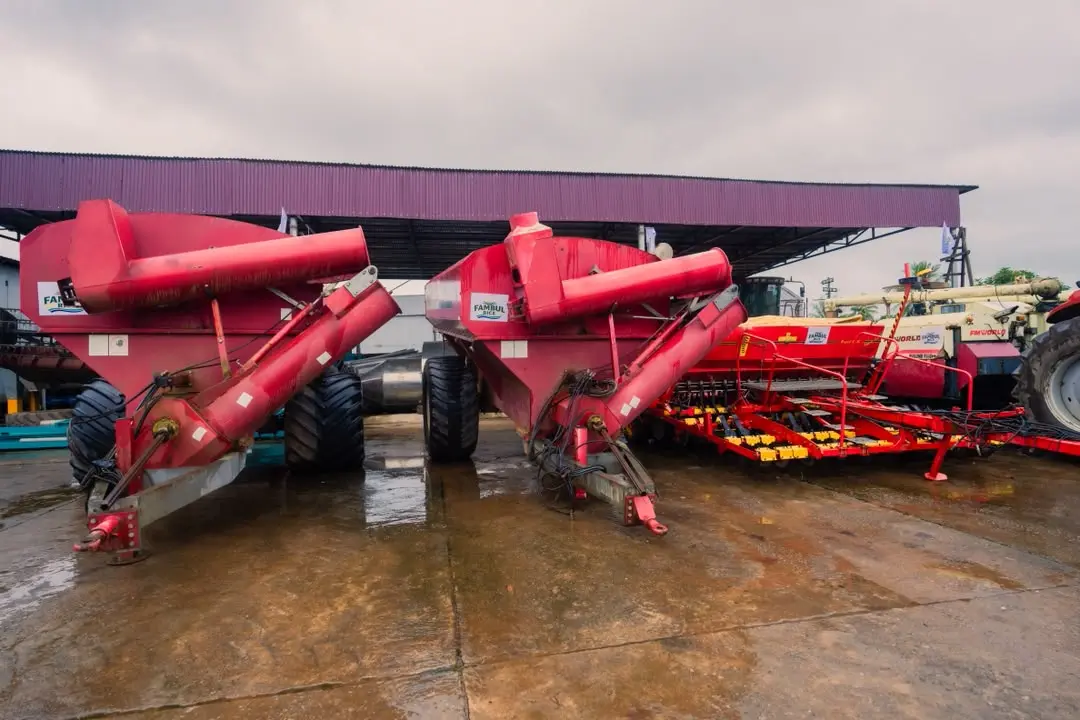 Harvest and planting machinery at the Fambul Rice equipment base