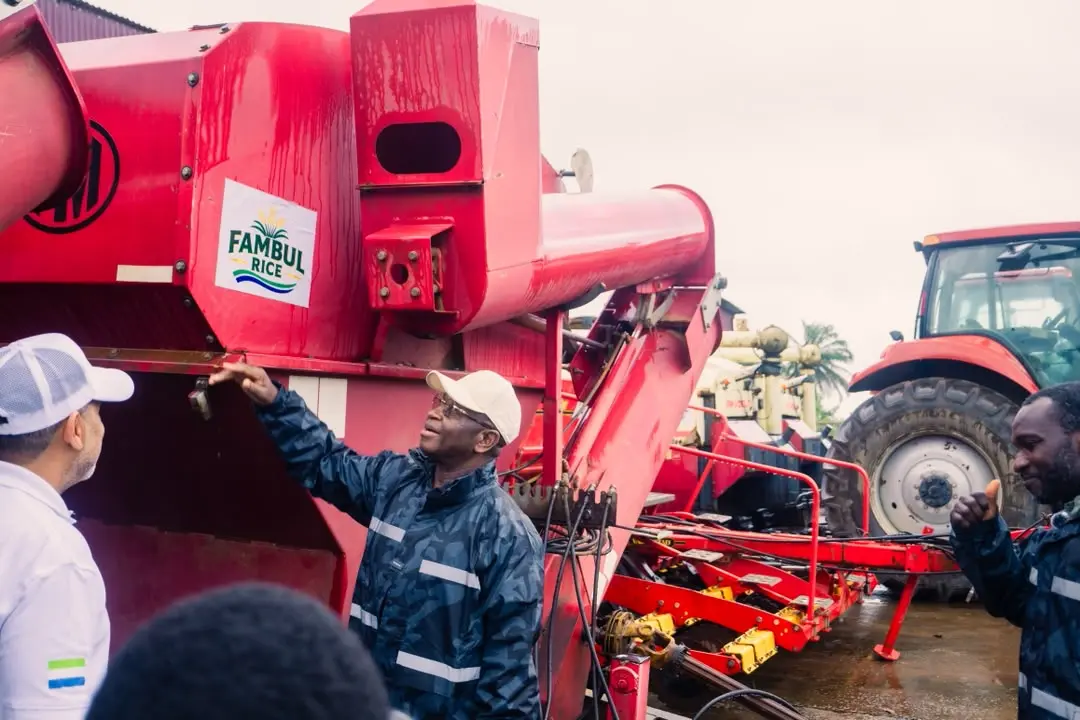 President Bio inspects Fambul Rice harvest machinery